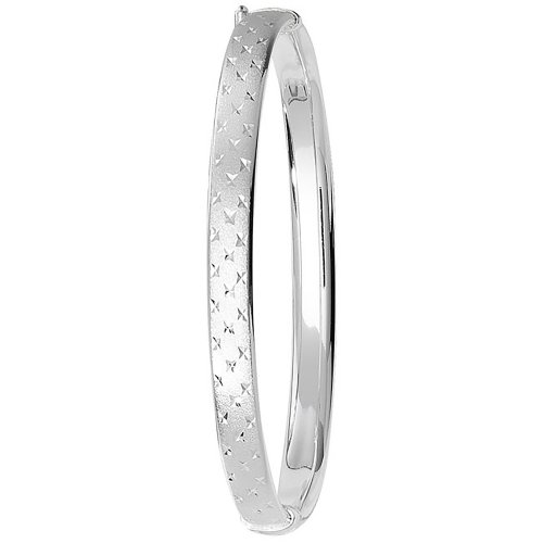 Silver Diamond Cut Frosted Hinged Bangle 
