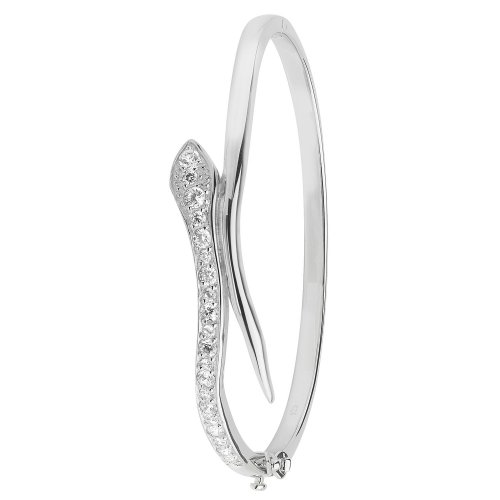 Silver Cz Hinged Crossover Snake Oval Bangle 