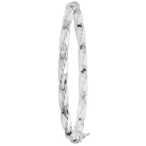 Silver Diamond Cut Twisted Hinged Oval Bangle 