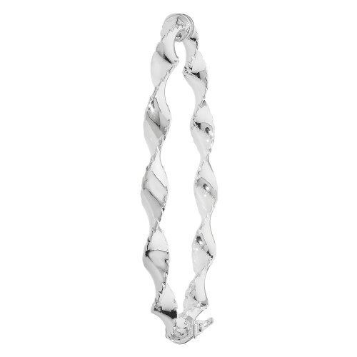 Silver Diamond Cut Twisted Hinged Oval Bangle 