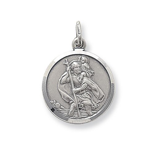 Silver St Christopher Double Sided Round Pendant 