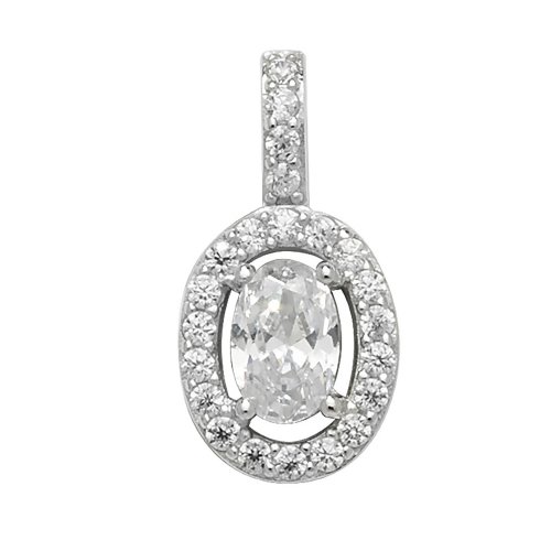 Silver Oval Halo Cz Pendant G6222