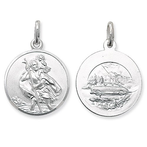 Silver St Christopher Double Sided Round Pendant 