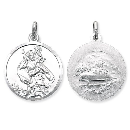 Silver St Christopher Double Sided Round Pendant 