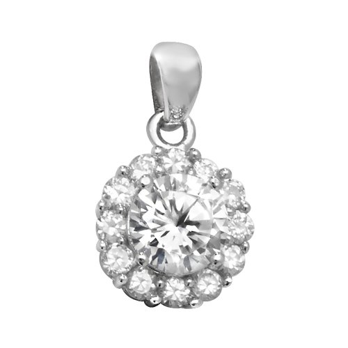 Silver Round Cz Cluster Pendant 