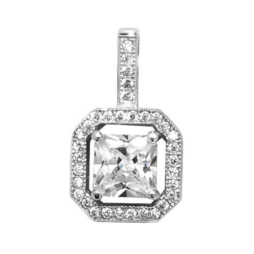 Silver Square Cz Octagon Halo Pendant 