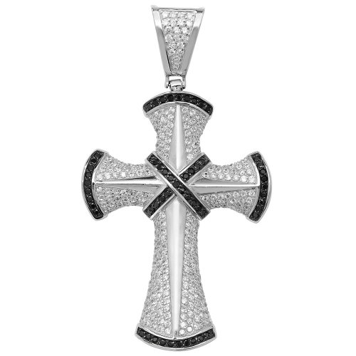 Silver Black And White Cz Cross Pendant 