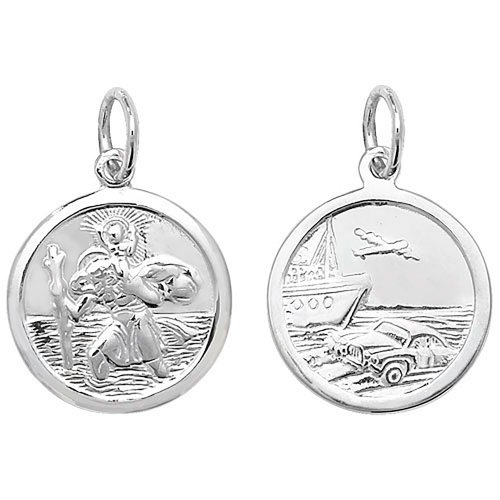 Silver St Christopher Double Sided Round Pendant 