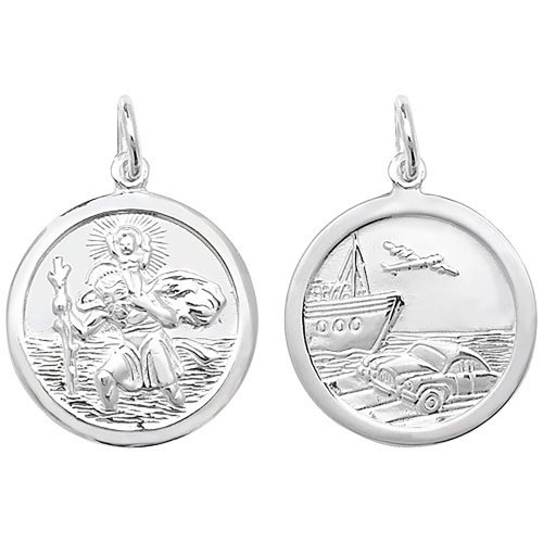 Silver St Christopher Double Sided Round Pendant 