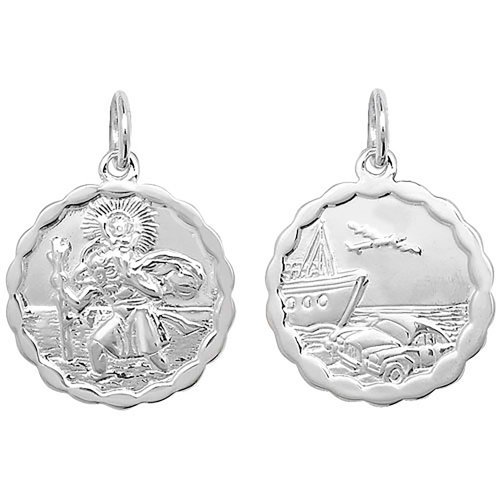 Silver St Christopher Double Sided Round Pendant 