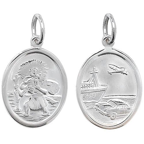 Silver St Christopher Double Sided Oval Pendant 