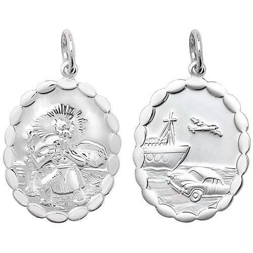 Silver St Christopher Double Sided Oval Pendant 
