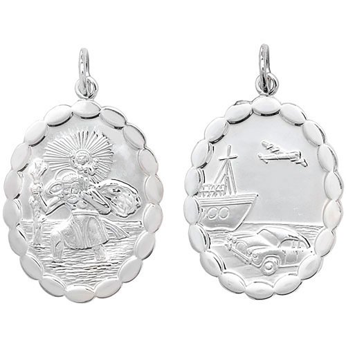 Silver St Christopher Double Sided Oval Pendant 