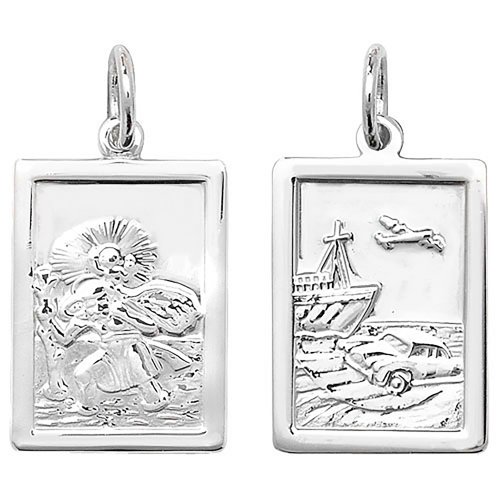Silver St Christopher Double Sided Rectangular Pendant 