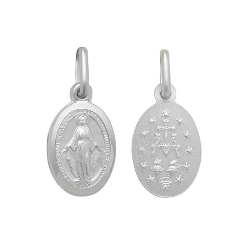 Silver Miraculous Double Sided Oval Pendant 