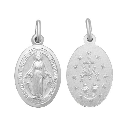 Silver Miraculous Double Sided Oval Pendant 