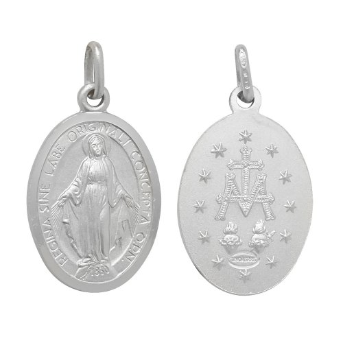 Silver Miraculous Double Sided Oval Pendant 