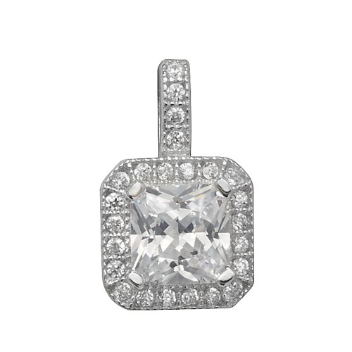 Silver Asscher Cut Halo Cz Pendant 
