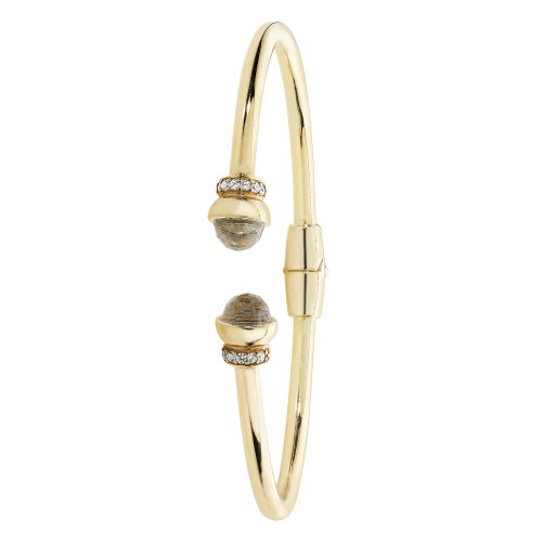 Silver Yellow Gold Plated Crystal And Cz Torc Bangle 