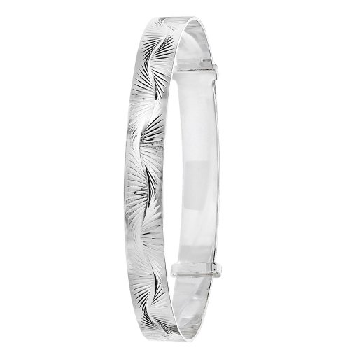 Silver Diamond Cut Expandable Chunky Bangle 