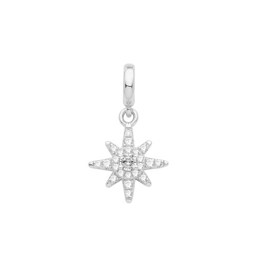 Silver Rhodium Plated Cz Set Star Pendant 