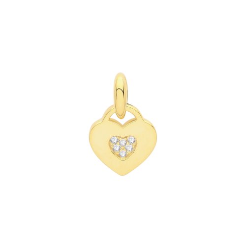Silver Yellow Gold Plated Cz Set Heart Pendant 