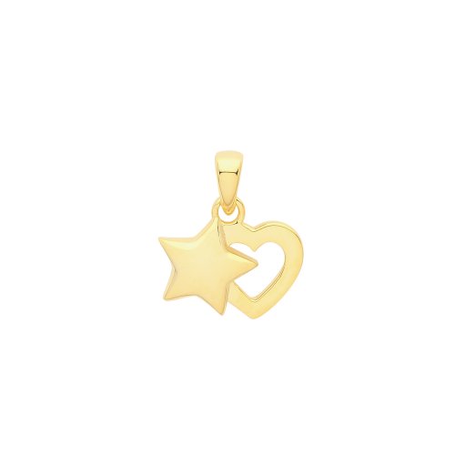 Silver Yellow Gold Plated Heart And Star Pendant 