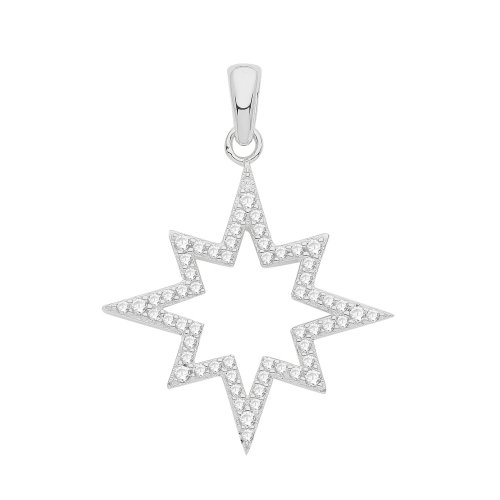 Silver Rhodium Plated Cz Set Star Pendant 