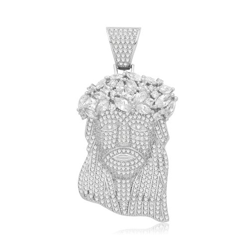 Silver Jesus Christ Face Cz Pendant 