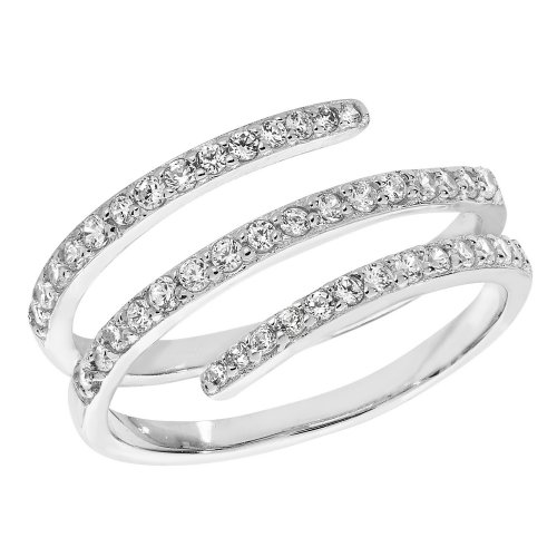 Silver Cz 3 Row Spiral Ring 