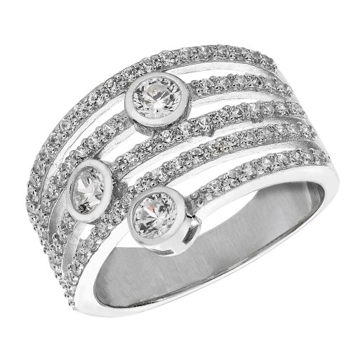 Silver Cz 3 Bezel Set Spiral Ring 