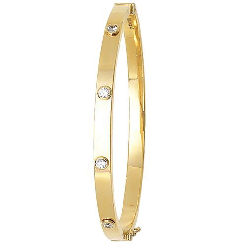 9ct Gold Cz Set Square Tube Bangle 