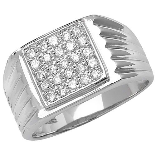 Silver Gents' Cz Pave Set Square  Ring 