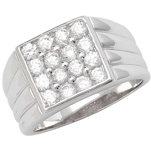 Silver Gents' Cz Pave Set Square  Ring 
