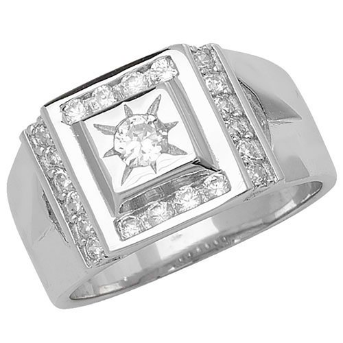 Silver Gents' Cz Gypsy Set Ring 
