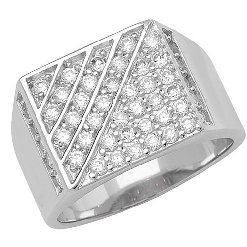Silver Gents' Cz Pave Set Rectangular  Ring 
