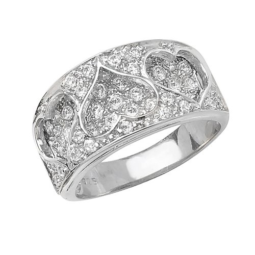 Silver Pave Set Triple Heart Cz Ring 