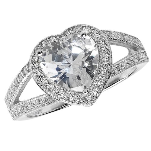 Silver Cz  Heart Ring 