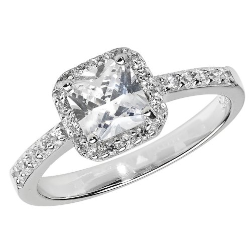 Silver Cz Halo Cushion Set Ring 