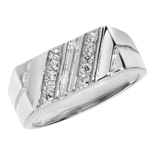 Silver Gents' Cz Signet Ring 