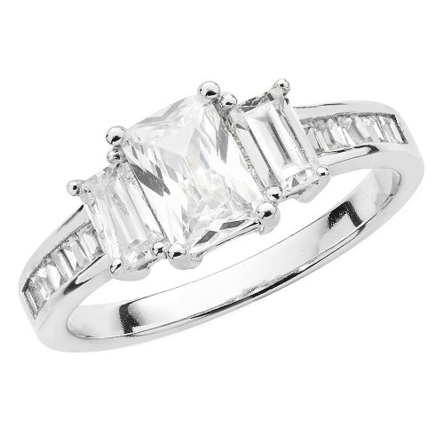 Silver Cz Trilogy Emerald Cut Ring 