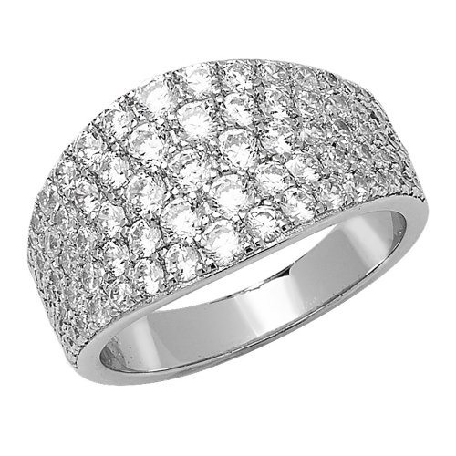 Silver 5 Row Pave Set Cz Ring 