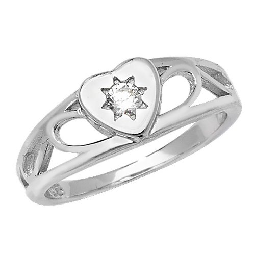 Silver Babies' Cz Set Heart Ring 