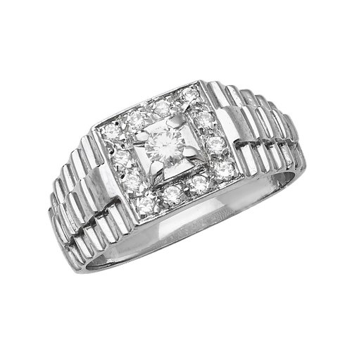 Silver Gents' Cz Ring 