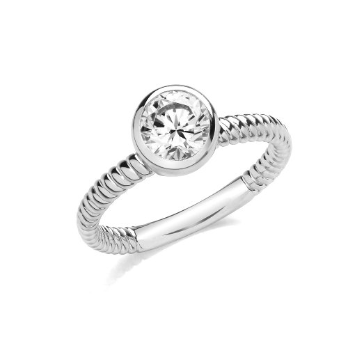 Silver Rhouium Plated Cz Solitaire Ring 