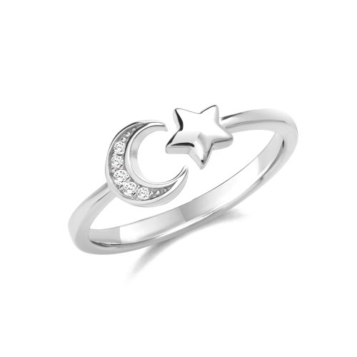 Silver Rhouium Plated Star / Moon Ring 