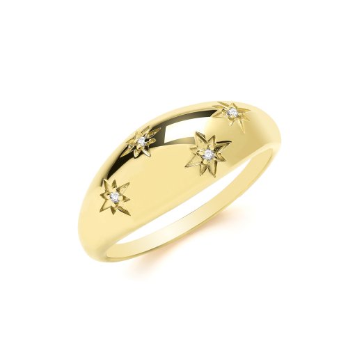 Silver Gold Plated Cz Set Stars Dome Ring 