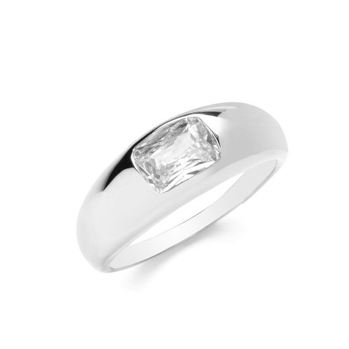 Silver Triple Plated Cz Set Dome Ring 
