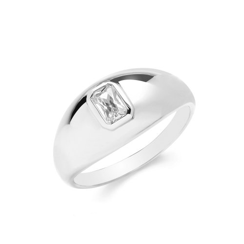 Silver Triple Plated Cz Set Dome Ring 