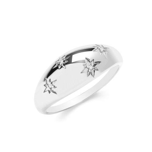 Silver Triple Plated Cz Set Stars Dome Ring 